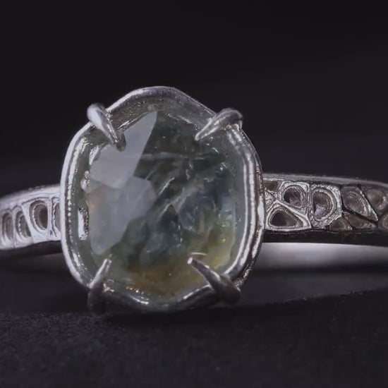 Montana Sapphire Ring Sterling Silver, Unheated Parti Blue Yellow Sapphire, Size 7.25, Handmade Rustic Ring