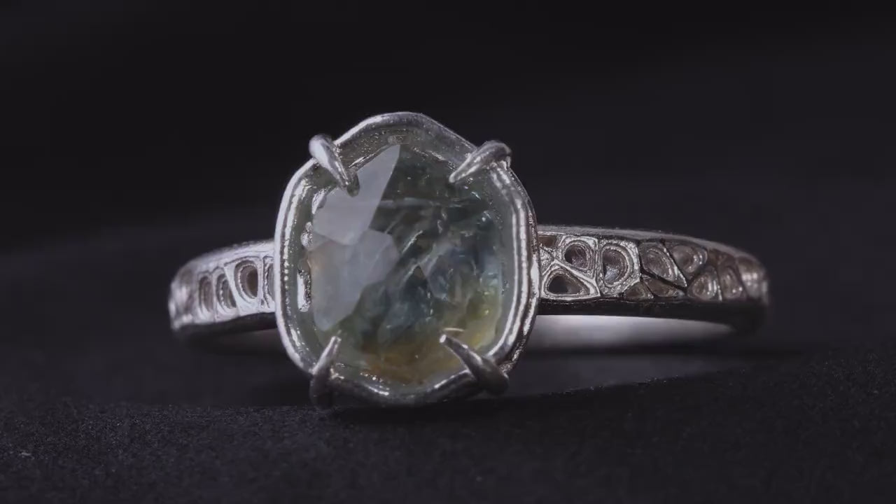 Montana Sapphire Ring Sterling Silver, Unheated Parti Blue Yellow Sapphire, Size 7.25, Handmade Rustic Ring