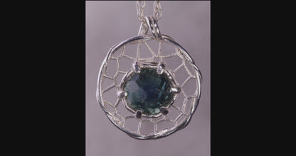 Hand Cut Montana Sapphire Sterling Silver Pendant - Dreamcatcher Necklace item 1004