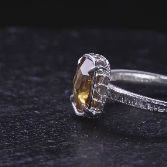 Hand Faceted Golden Sapphire Ring – Sculptural Sterling Silver Lattice Statement ring item 1046