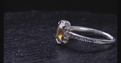 Hand Faceted Golden Sapphire Ring – Sculptural Sterling Silver Lattice Statement ring item 1046