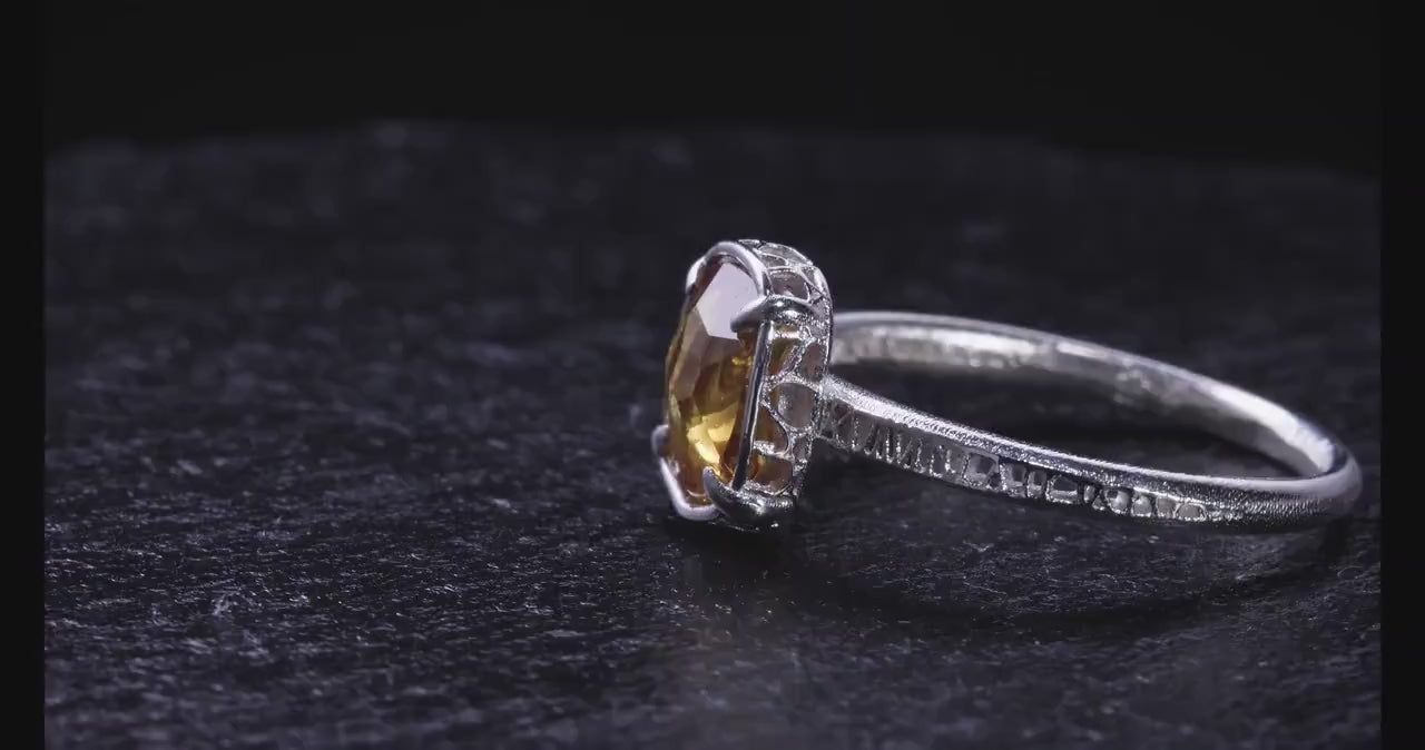 Hand Faceted Golden Sapphire Ring – Sculptural Sterling Silver Lattice Statement ring item 1046