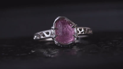 Hand cut Pink Natural Morganite Ring Sterling Silver, Crystal Ring, Rustic Handmade Jewelry