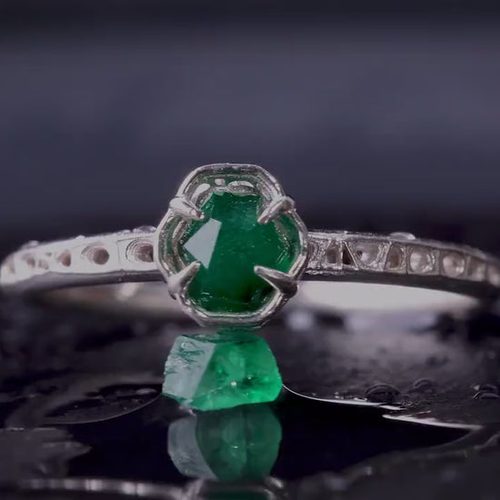 Emerald Ring in Sterling Silver, Petite Green Gemstone Ring, Minimalist Stacking