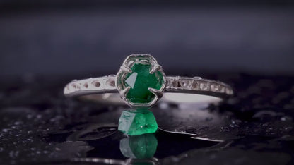 Emerald Ring in Sterling Silver, Petite Green Gemstone Ring, Minimalist Stacking
