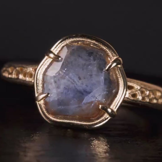 Hand Cut Montana Sapphire Ring in 14K Gold | One of a Kind Cornflower Blue Sapphire