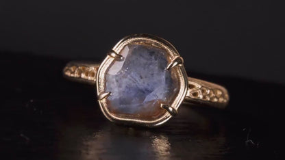 Hand Cut Montana Sapphire Ring in 14K Gold | One of a Kind Cornflower Blue Sapphire