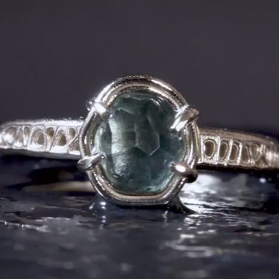Natural Unheated Montana Sapphire Ring in 10K White Gold | Hand Cut | One of a Kind Artisan Ring | Size 7.25