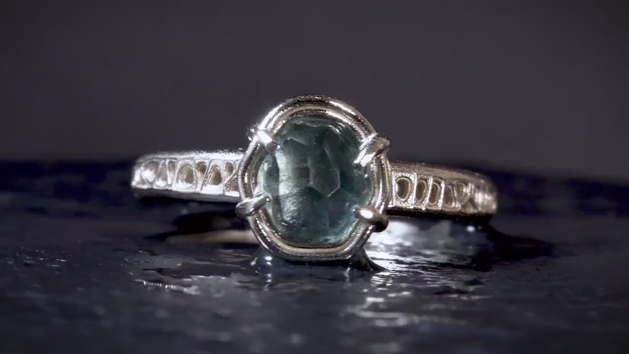 Natural Unheated Montana Sapphire Ring in 10K White Gold | Hand Cut | One of a Kind Artisan Ring | Size 7.25