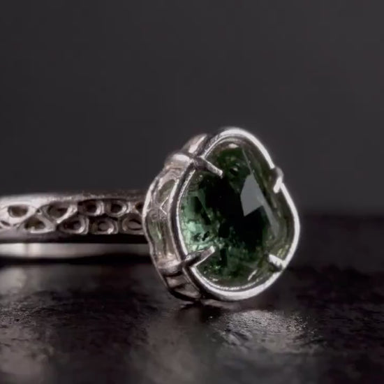 Green Montana Sapphire Ring in Sterling Silver | Hand Cut One of a Kind Gemstone Ring