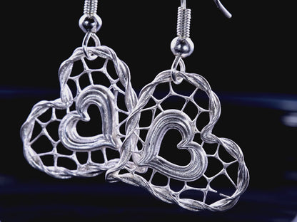 Sterling Silver Heart Lattice Earrings Unique Jewelry item 1048