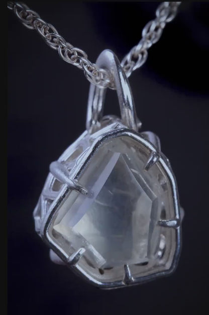 Rainbow Moonstone Pendant in Sterling Silver, Portal Cut, Blue Flash, One of a Kind