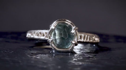 Natural Unheated Montana Sapphire Ring in 10K White Gold | Hand Cut | One of a Kind Artisan Ring | Size 7.25