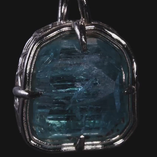 Hand Cut Blue Tourmaline Pendant in 10k White Gold