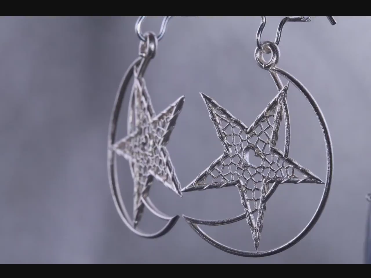 Handcrafted Sterling Silver Heart Moon Star Lattice Earrings Unique Jewelry, item 1039