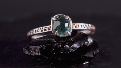 Hand Cut Montana Sapphire Solitaire Ring in Sterling Silver,  1025