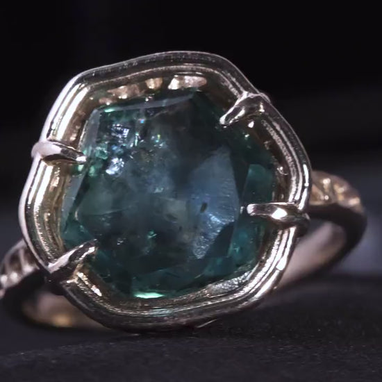 Large Montana Sapphire Ring 5.22ct in 14k White Gold, Blue Green, Handmade Ring