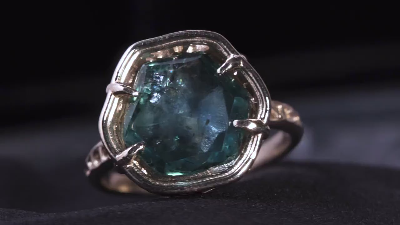Large Montana Sapphire Ring 5.22ct in 14k White Gold, Blue Green, Handmade Ring