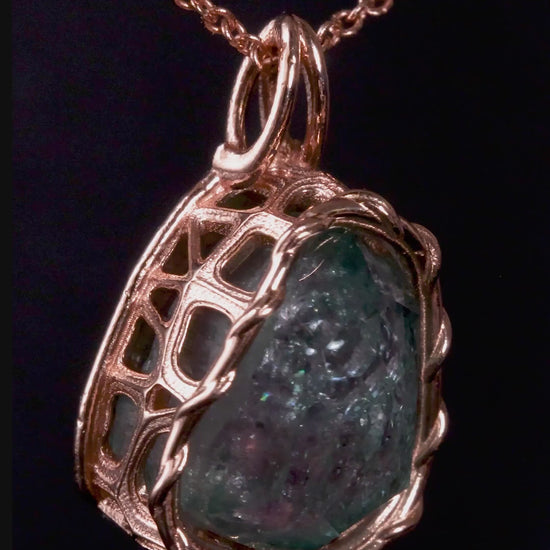 Hand Cut Watermelon Tourmaline Pendant in 10k Rose Gold | One of a Kind Necklace | Open Back Gemstone