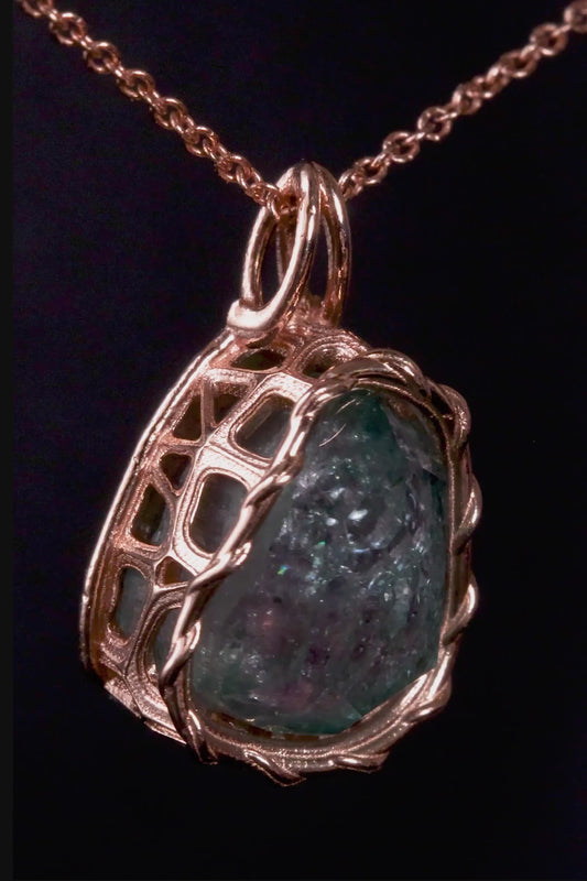 Hand Cut Watermelon Tourmaline Pendant in 10k Rose Gold | One of a Kind Necklace | Open Back Gemstone