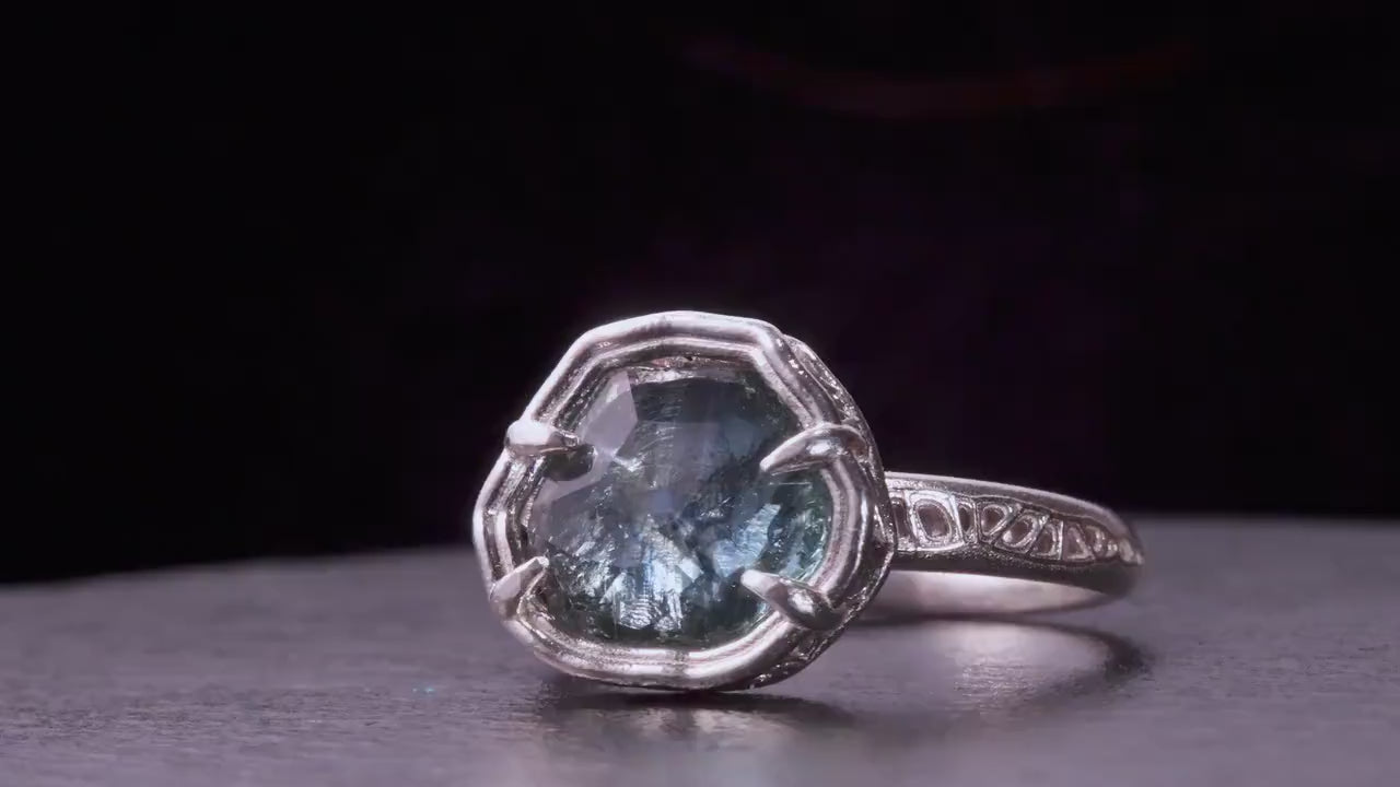 Hand Cut Montana Sapphire Ring – Blue Teal Sapphire – Sterling Silver – One of a Kind – Size 5.75