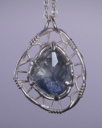 Hand Cut Rutilated Sapphire Sterling Silver Pendant - Dreamcatcher Necklace item 1005