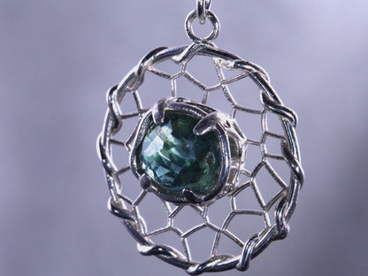 Hand Cut Montana Sapphire Earrings – Sterling Silver Organic Lattice Drops, item 1024