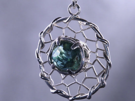 Hand Cut Montana Sapphire Earrings – Sterling Silver Organic Lattice Drops, item 1024
