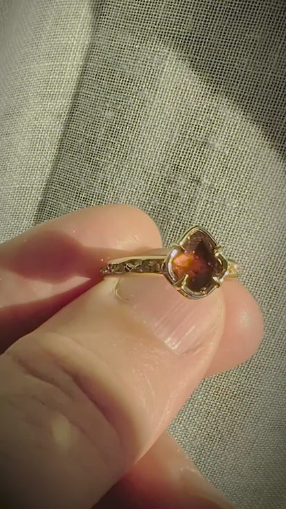 Natural Red Spinel Ring in 14K Yellow Gold, One of a Kind Organic Gemstone Ring