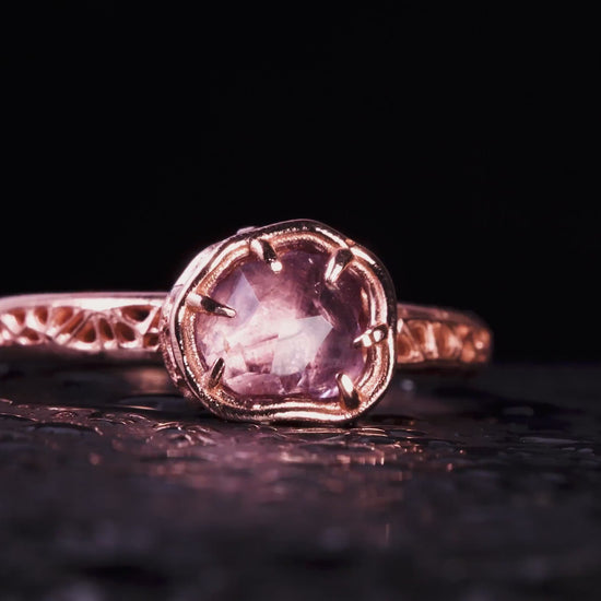 Natural Pink Spinel Ring in 10K Rose Gold, Horizontal Organic Gemstone Ring