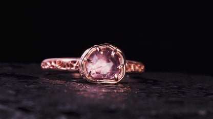 Natural Pink Spinel Ring in 10K Rose Gold, Horizontal Organic Gemstone Ring